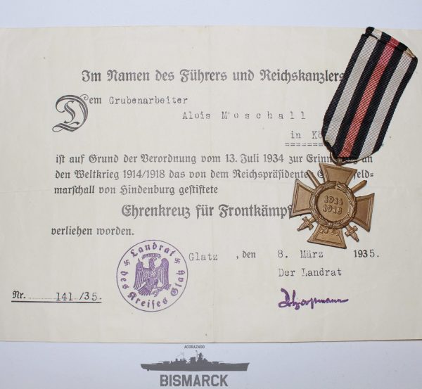 Medalla Cruz de Honor 1914 1918