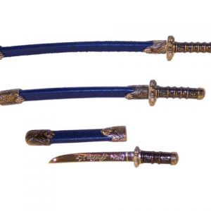 3 miniarmas samurais azul dorado