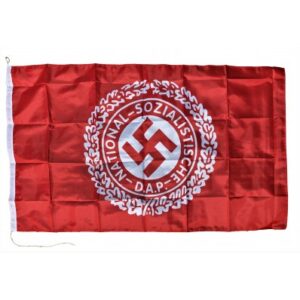Bandera NSDAP 90x150 Poliéster Bandera NSDAP 90x150 Poliéster fabricada en Poliéster, Algodón, Cuerda. Reproducción de la Bandera NSDAP